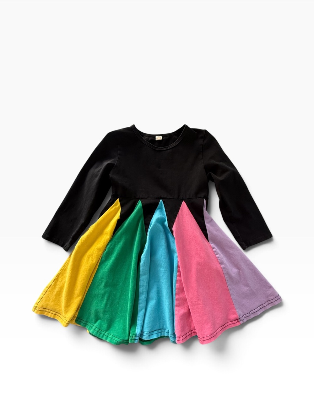 Girls Rainbow Twirl Skater Dress Skirt Black Long Sleeve Sz 130cm - Runs Small